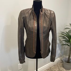 Brown leather jacket with silk lining